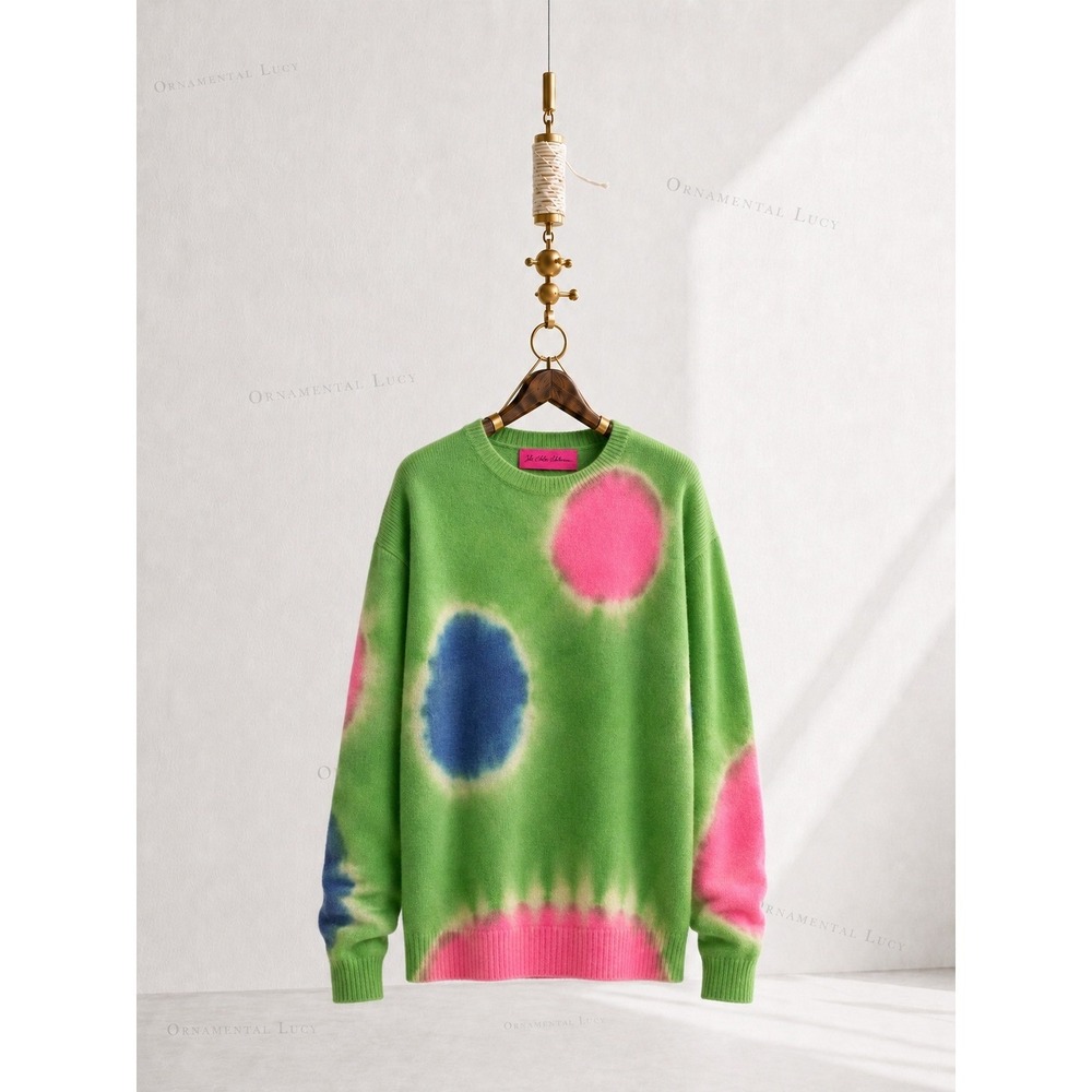 The Elder Statesman Cashmere Sweater Hand Dyed Green Microbe Medium